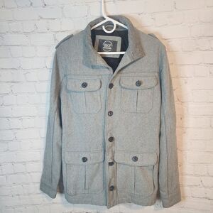 BKE Gray Button-Up Pea Coat, Size Medium